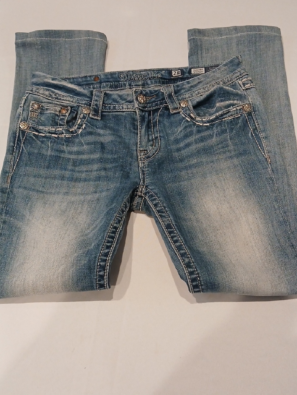 Miss Me Light Blue Bootcut Jeans with Embellished Pockets